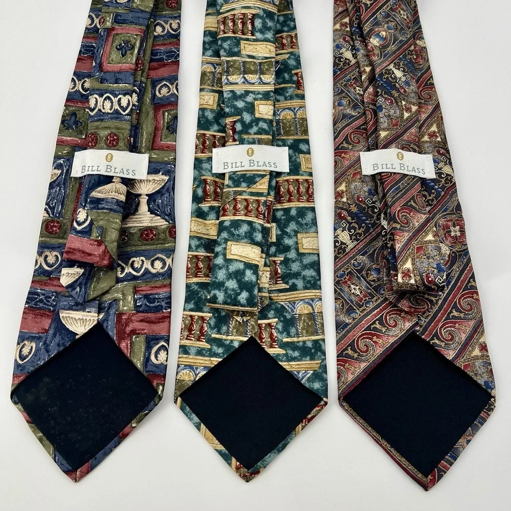 Vintage Bill Blass Men's Neckties Geometric Roman Themed 100% Silk - LOT OF 3